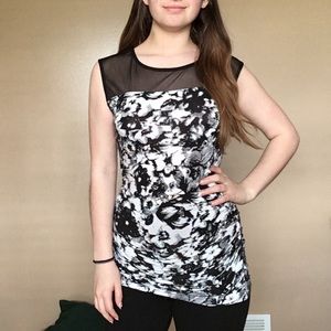Maurices Black & White Top with a Sheer Neckline